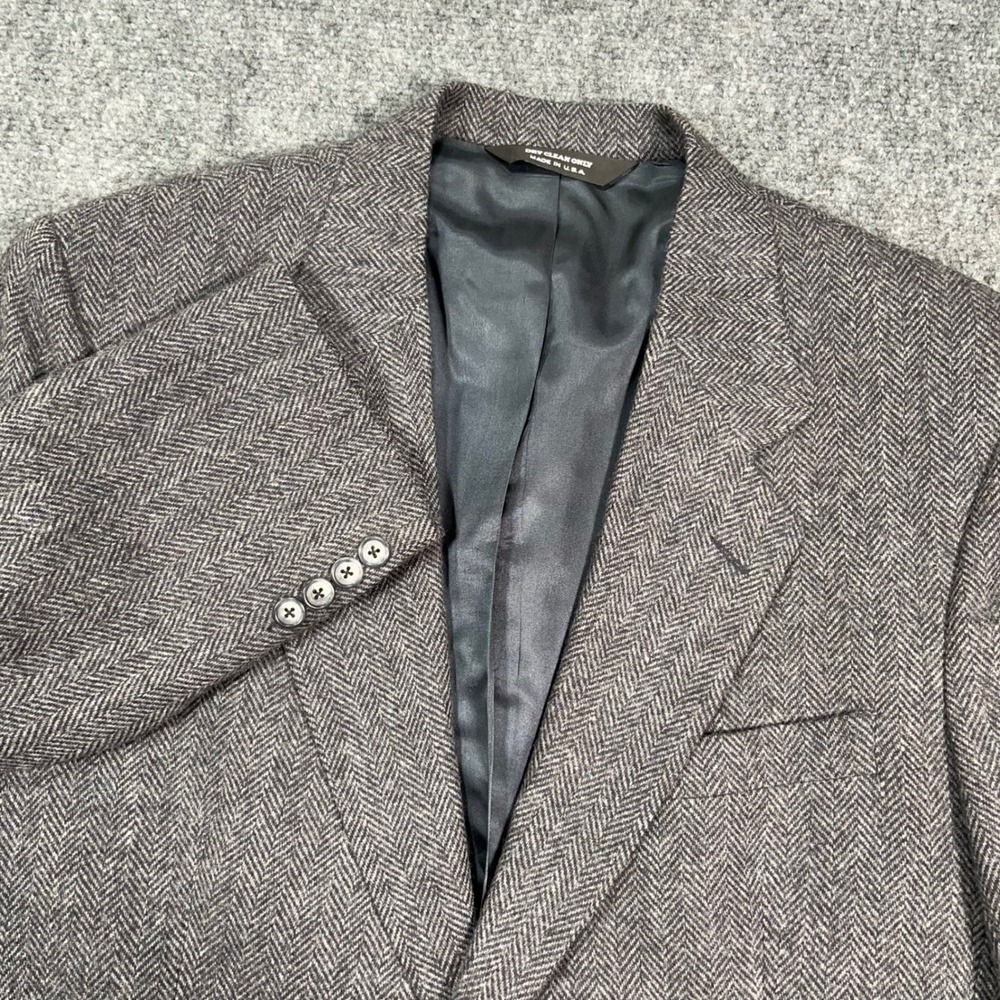 John Alexander Herringbone Blazer Mens 40R Wool Lambswool Sport Coat Grey Office